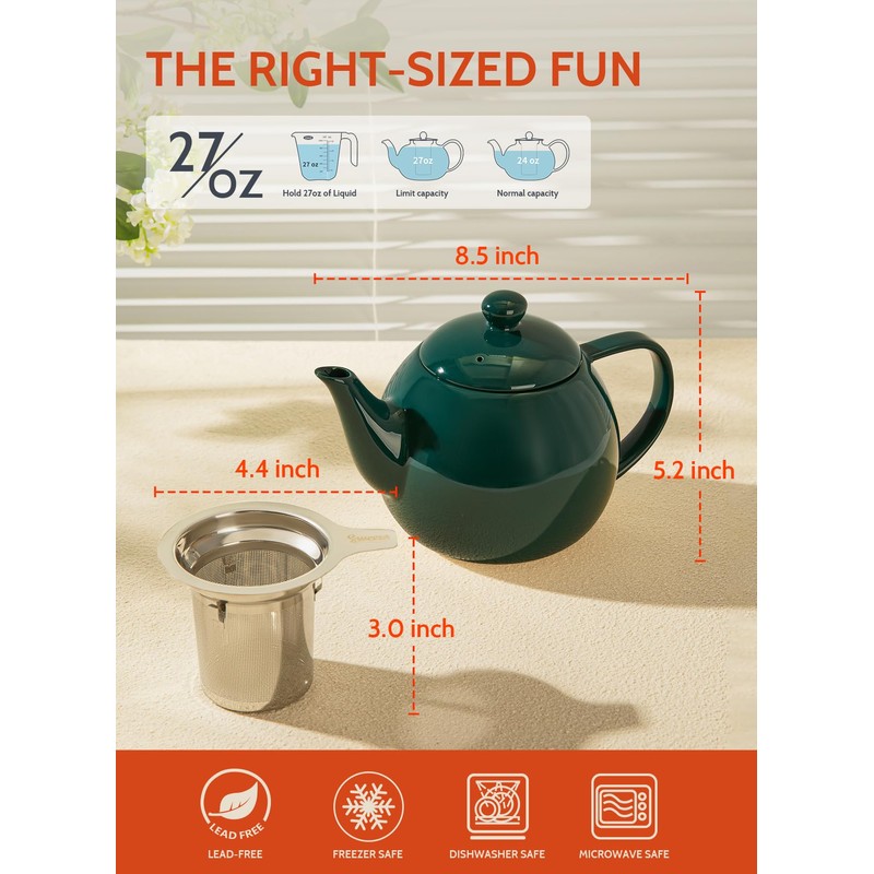 Sweese Teapots for Tea, 27 oz Porcelain Tea pot with