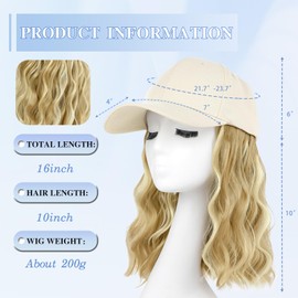 AISI QUEENS Hat Wig Hat with Hair Attached for Women Cap with Hair Attached for Women Baseball Cap Wig Extensions Short Wave Synthetic Adjustable for Daily Use