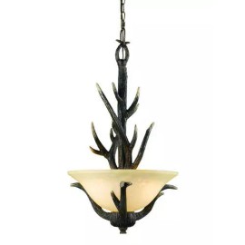 Patriot Antler With Crushed Stone Glass 3 Light Pendant/Chande