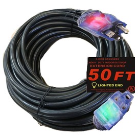 pizety 3 Contractor Grade 50 ft 10 Gauge Power Extension Cord 10/3 50 ft extension cord 50 ft With Lighted Ends Black Extension Cord 10/3 plug 50 ft 10 Gauge black 10 awg extension cord 50 ft 10 Gauge