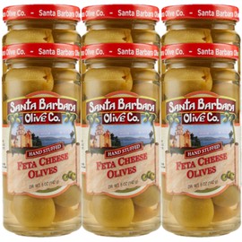 Santa Barbara Olive Co | Premium Individually Hand Stuffed Gourmet Green Cocktail Olives | 6 pack (5oz jars) (Feta Cheese Stuffed)