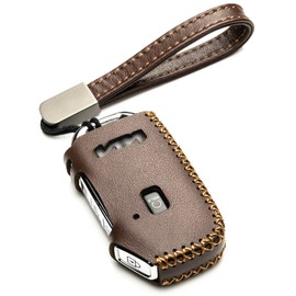 Vitodeco - Funda de piel auténtica para llavero inteligente compatible con KIA Soul, Seltos, Sportage, NIRO, Sorento, Telluride, Rio, Forte, K5 2022-2025 (5 botones, café)