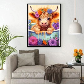 DPHERO DIY Cow Diamond Painting Kits for Adults,5D Bathtub Diamond Art Kits for Beginners,Round Full Drill Flowers Diamond Painting Art,DIY Painting by Numbers Diamond Art Painting 12x16 inch