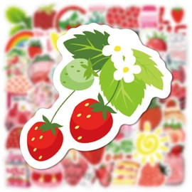50 Pack Strawberry Stickers Laptop Water Bottles Hydroflasks Phone Guitar Skateboard Computer Red Strawberry Theme Stickers Waterproof Vinyl Sticker Decals for Kids Teens Boys Girls Adults