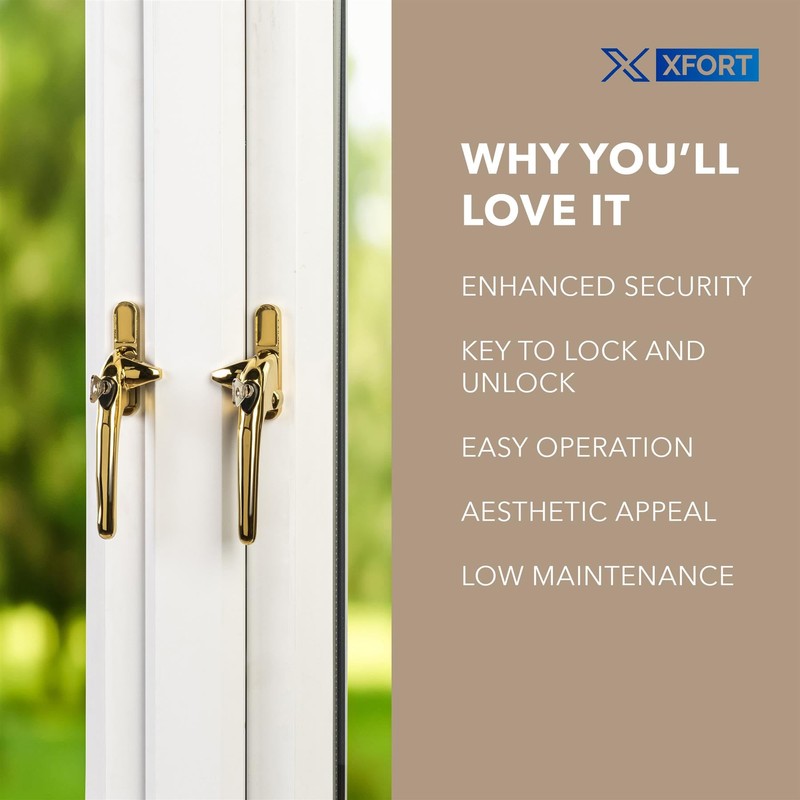 XFORT Locking Cockspur Window Handle Installation Kit in Polished Brass,