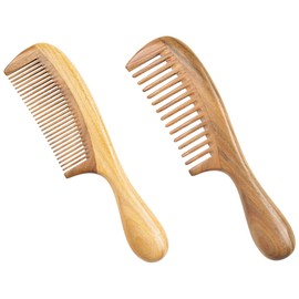 Healeved 2pcs Premium Sandalwood Hair Comb with Comfort Grip Smooth Close Teeth for Styling Natural Wood Scalp Massage Comb for Women and Ladies and Skin Friendly Grooming Tool