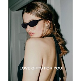 Fozono Narrow Retro Oval Sunglasses for Women Trendy Small Cateye Vintage Sun Glasses UV Protection FZN830 Black Frame/Brown Lens