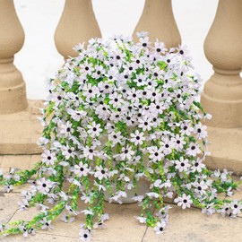 Fake Artificial Hanging Flowers for Outdoors Fake Plants Decoration, 2 Bundles Faux Silk Colorful Daisy Eucalyptus Realistic UV Resistant for Outside Home Planter Porch Patio Yard Decor(White)