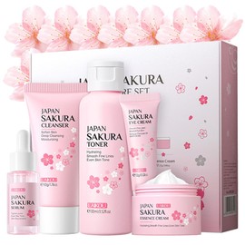 Yasovigi- Kit de cuidado de la piel Sakura para mujeres adolescentes, 5 piezas de cuidado de la piel, set de regalo de viaje con limpiador, tónico,
