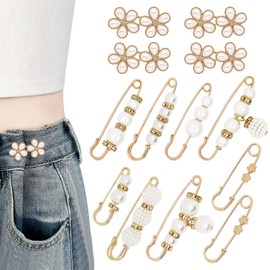 GUMOTCY 13 Set Pant Waist Tightener Pearl Buttons Pins for Loose Jeans Dress Waist Cincher Clip Reusable Pearl Brooch for Clothing Skirts No Sewing and Tool Accessories
