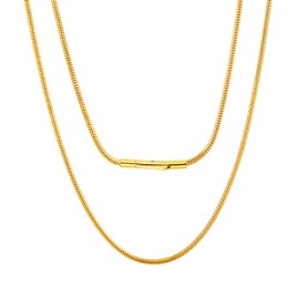 Gold Chain Snake Choker Neck Chain 18 inch 2mm Stacked Necklaces Mens Chain Necklace for Cross Pendant