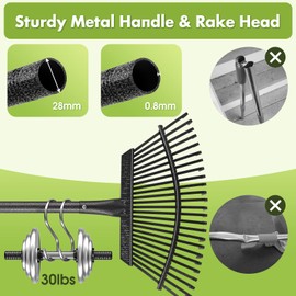 Rake for Leaves,Heavy Duty Garden Leaf Rake for Lawns,65” Long 18” Wide Adjustable 25 Tines Sturdy Metal Yard Rake with Non-Slip Comfort Handle…