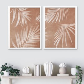 SIGNWIN Framed Hawaiian Palm Tree Leaf Mid-Century Wall Art, Set of 2 Botanical Print Illustrations Wall Décor Prints, Nature Wilderness Multicolor Wall Décor for Living Room, Bedroom - 12"x16" White