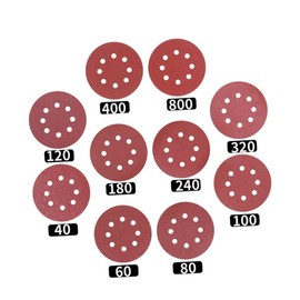 jojofuny 50pcs 5 Inch Flocked Sandpaper Discs 8 Hole Sandpaper Pads (240/320/400/600/800 Grit Circular Hook and Loop)