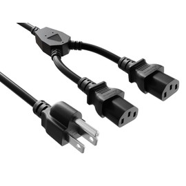 CableLeader 6ft 16 AWG Universal Power Cord Splitter NEMA 5-15P to IEC320 C13 x 2 - Splitter Cord, Y Power Cable, Extension Power Cord, Compatible with Computers, Monitors, Printers & TVs, Black