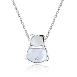 VIKI LYNN 925 Sterling Silver Mother of Pearl Panda Bear Animal Necklace for Women Girls