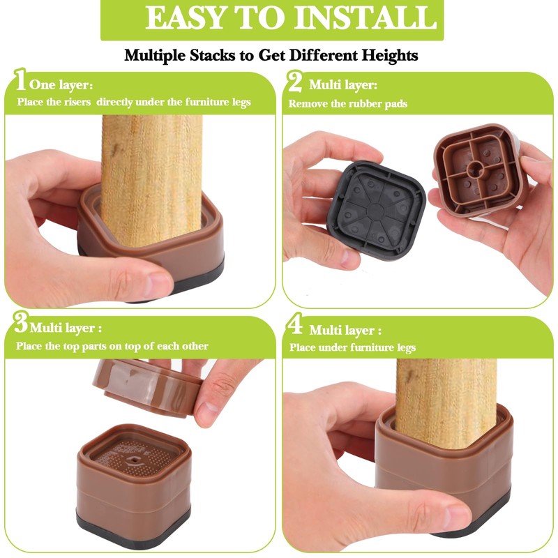 12 Pack Furniture Risers 1, 2 or 3 Inch, Adjustable