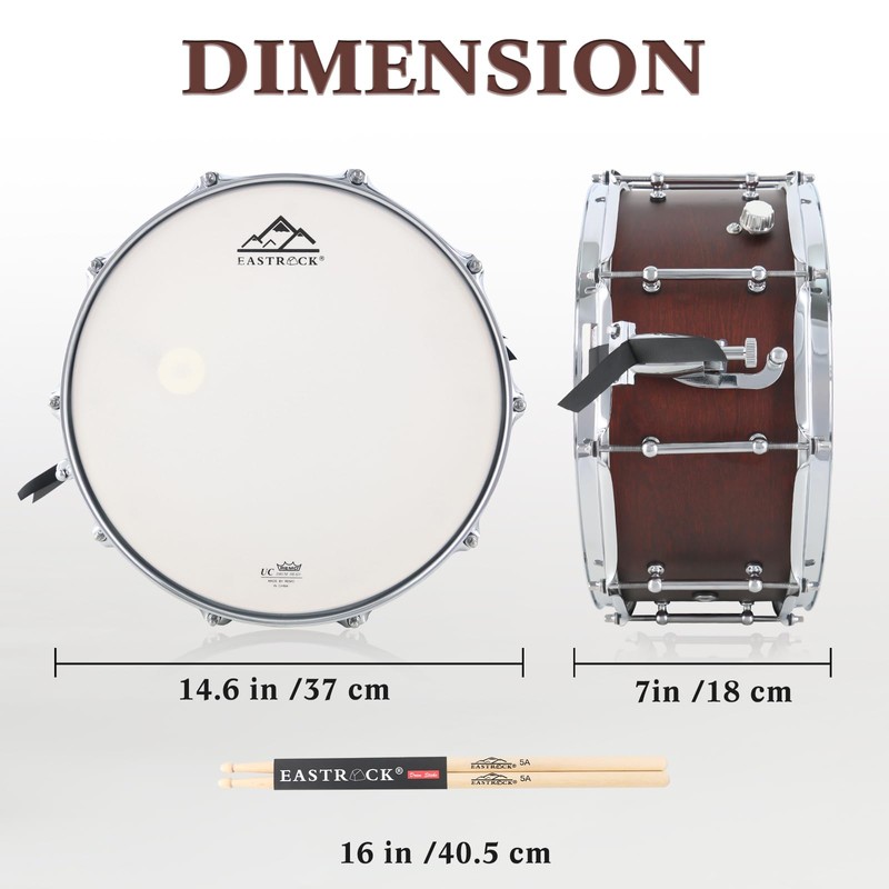 EASTROCK Snare Drum 14 X6.5 Inches Reddish Brown Texture Finish