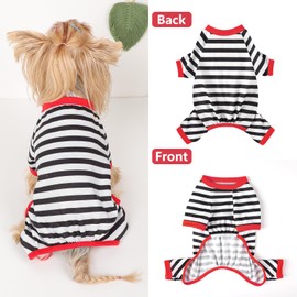 Dog Pajamas Pjs Stretchable Strip Dog Jumpsuit 4 Legs Pjs for Summer Dog Clothes Puppy Onesies Doggie Outfit, Black, XS
