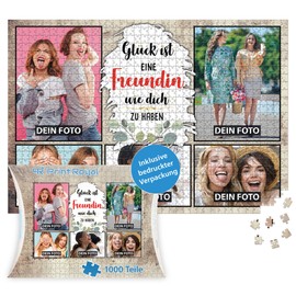 PR Print Royal Photo Puzzle with 5 Photos Print – Glück ist eine Freundin wie Dich zu haben – Collage Puzzle Design Yourself for Your Girlfriend – 1000 Pieces Including High-Quality Cardboard