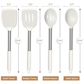 LIANYU Silicone Spatula and Cooking Spoon, 4 Pack Kitchen Cooking Utensils Set for Non-stick Cookware, Heat Resistant Solid & Slotted Spoons and Spatulas, Stainless Steel Handle, White