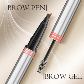 2In1 Augenbrauenstift mit Gel, Microblading Augenbrauenstift mit 4 Gabelspitzen 2-in-1 Brow Pen and Sealing Brow Gel Wasserfester Augen Brauenstift Magischer Eyebrow Pencil Natürliche (02#Dunkelbraun)