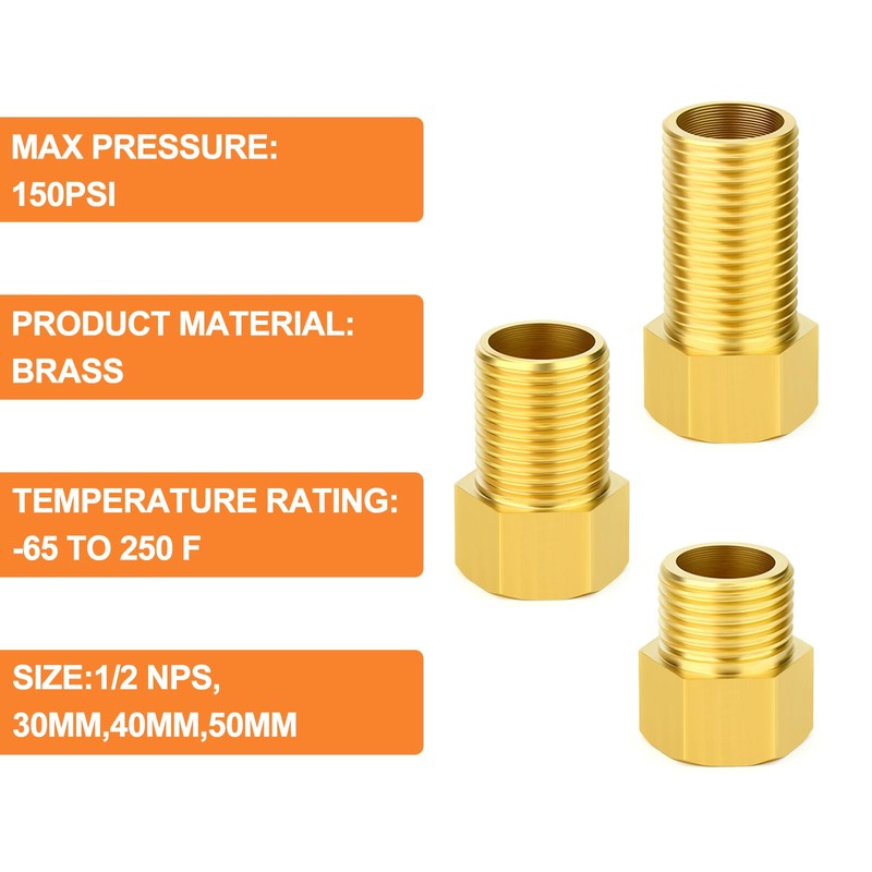 GASHER 3PCS Extension Brass Pipe Fitting, 1/2" Female to 1/2"
