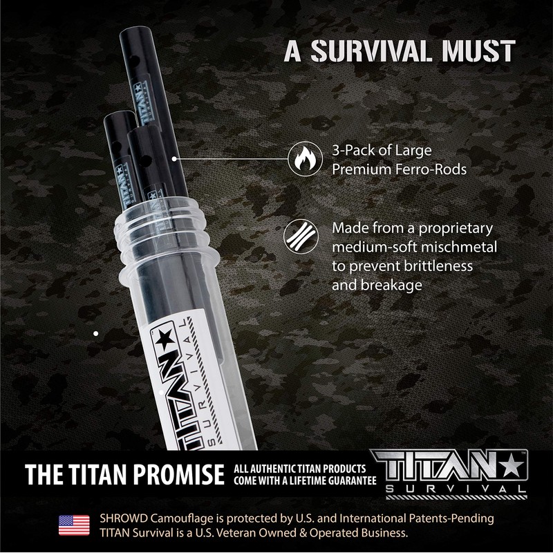 TITAN Survival Ferro Rod Fire Starter 0.5" x 5.5" 3-Pack