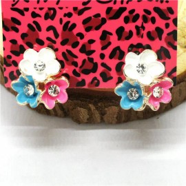 Unbranded Cute New Gold Crystal Accented Enamel Flower Cluster Stud Earrings w/Omega Backs