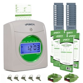 uPunch JC3500 Advanced Time Clock Bundle for Small Business: Complete Employee Time Tracking System with 100 Time Cards, 2 Racks, 2 Ribbons, and 6 Keys