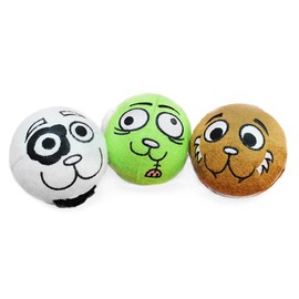 com-four® 3 x Dog Toy – Dog Ball for Fetch and Romping – Play Ball for the Dog Diameter 7.3 cm (Pack of 03 – Ball Face)
