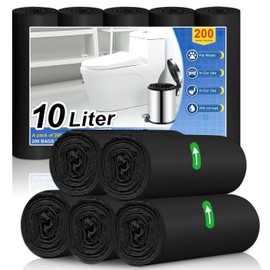 XUXRUS 10 L Bin Liners, Pack of 200, Small Bin Bags, Black, Suitable for Bathrooms, Offices