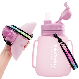 TakeToday 40 OZ Motivational Water Bottle with Straw and Paracord Handle 1.2L Silicone Sports Water Bottle with Time Marker(Purple)