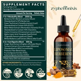 Zypherionixis Liposomal Berberine HCL Supplement Liquid 3000mg - High Absorption Berberine with Ceylon Cinnamon - 12-in-1 Formula AMPK Activator for Immune, Digestion & Antioxidant , Sugar Free - 4 fl oz