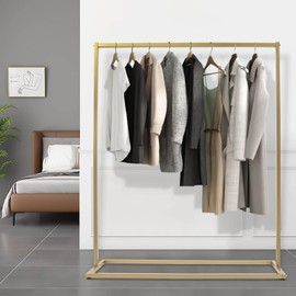 HinLIaDa Gold Pipe Clothing Racks Freestanding, Modern Metal Clothes Rack Heavy Duty, Clothes Display Stand, Free Standing Clothing Rack for Hanging Boutiques and Bedroom 59" L