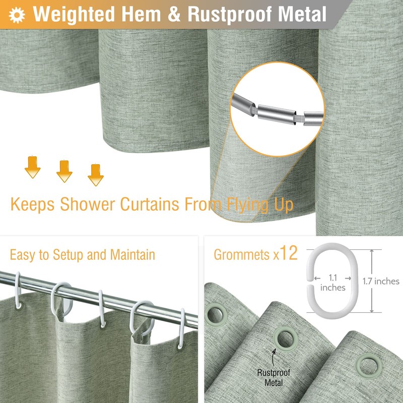 BTTN 78 Inch Long Shower Curtain, Linen Textured Thick Weighted