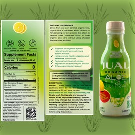 JUAL 100% Pure Organic Aloe Vera Juice – Zero Sugar, Aloin-Free – Lemon & Ginger Flavor – Vegan Detox Functional Beverage – 16.7 Fl Oz (500ml)