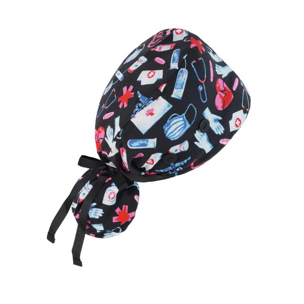 LacksNLids Ponytail Scrub Caps Women with Button, Satin Lined Nurse