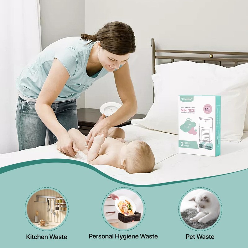 Diaper Pail Refills Compatible with DEKOR MINI, 30% Extra Thick,
