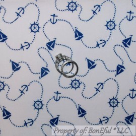 Springs Creative Products BonEful Fabric FQ Cotton Quilt White Blue Navy Knot Rope Sail Boat Ship USA Boy