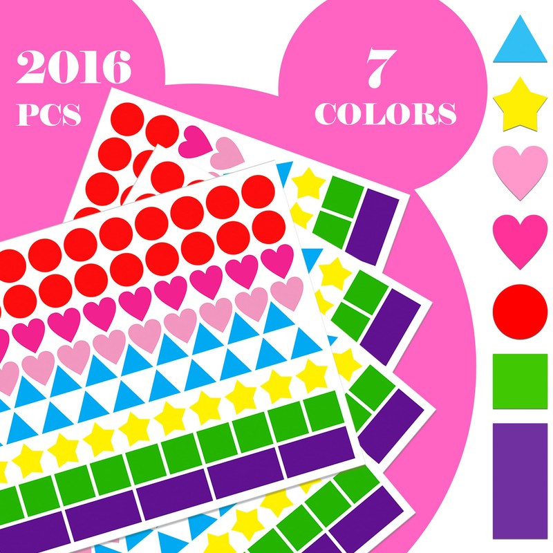 2016 PCS Multi-Shaped Color Coding Stickers 7 Colors 6 Shape