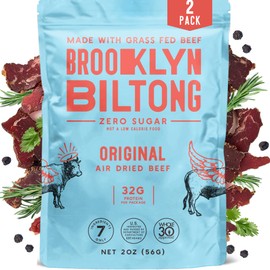 Brooklyn Biltong Air Dried Grass Fed Beef Snack, South African Beef Jerky (2 oz, Pack of 2) - Whole30 Approved, Paleo, Keto, Gluten Free, Sugar Free, Made in USA - (Original)