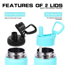 Volhoply 20oz Insulated Stainless Steel Water Bottle with Straw Lid,Kids Wide Mouth Double Wall Vacuum Thermos with Handle,Reusable Outdoor Sports Metal Bottles,Travel Flask Keep Cold(Green Blue,1)