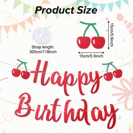 Shimmeroo Cherry Birthday Decorations Banner,Funny Cherry Themed Party Decorations Signs Colorful Hanging Decor for Happy Birthday Party
