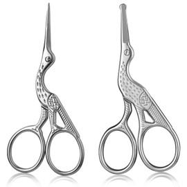 2-Pack Curved & Rounded Stork Scissors, Stainless Steel Professional Beauty Grooming Scissors for Eyebrows, Facial Hair, Dry Skin, Nose Hair.