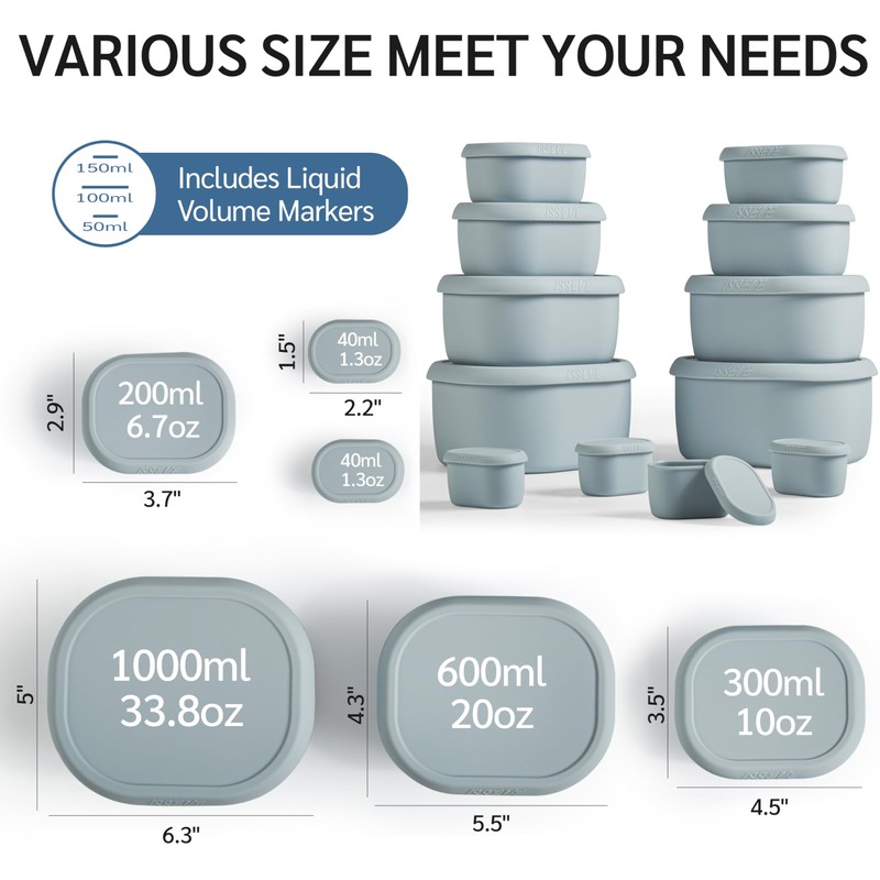 ISSEVE 12Pcs/Set Nesting Silicone Food Storage Containers with Lids, BPA