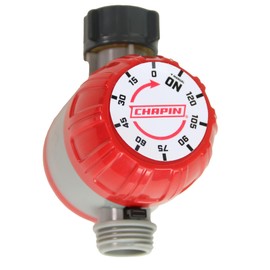 Chapin 41004: Mechanical Water Timer, Up to 120 Minutes of Watering, for Lawn and Gardens, Fits Standard Garden Hoses, Red/Gray