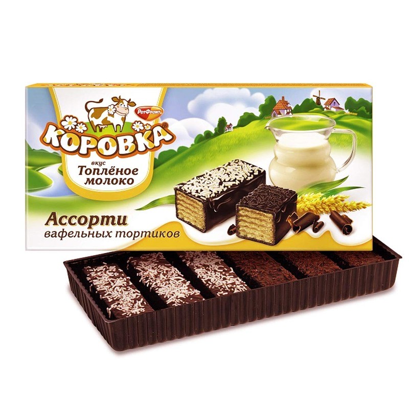 Wafer Chocolate Cake Korovka, Baked Milk, Russian Classic Dessert by