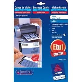 Avery Zweckform Inkjet Business Cards with Case matt White 85 x 54 MM 25 Sheets 260 g