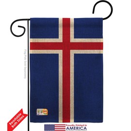 Americana Home & Garden GS140107-DB-03 Iceland Burlap Flags of The World Nationality Impressions Decorative Vertical 13" x 18.5" Double Sided Flag Set Metal Fansy Wall Bracket Hardware